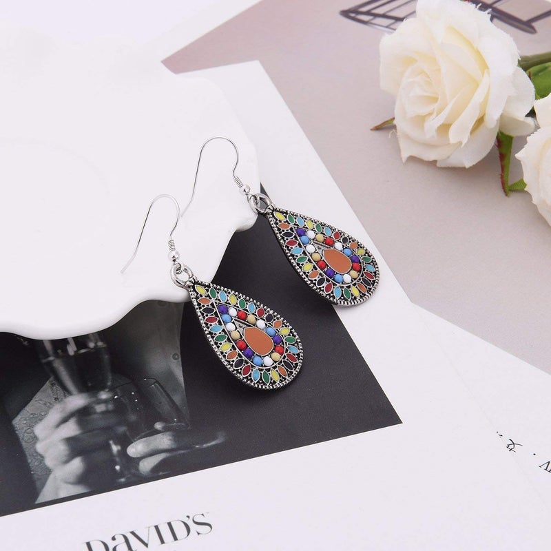 Boolavard 1 Pair Dangle Earrings Vintage Drop Earring Handmade Bohemian Teardrop Earrings - Image 4